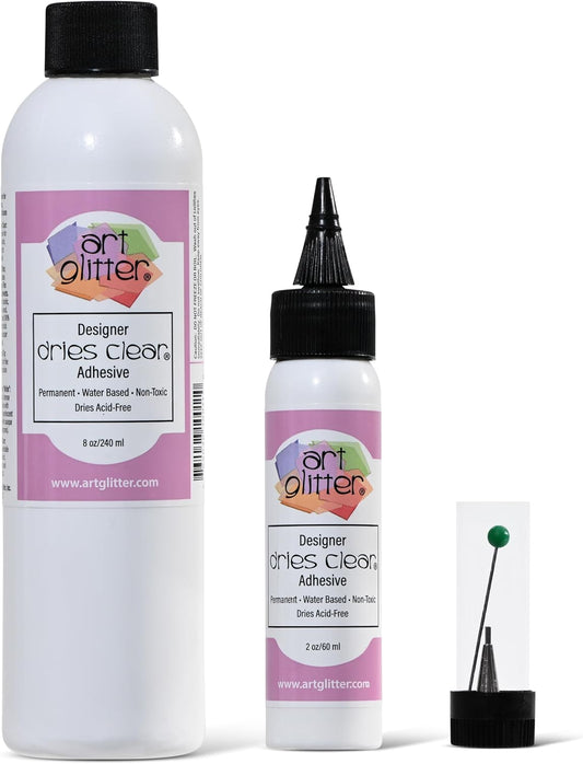 Art Institute Glitter Dries Clear Glue Kit, 8oz & 2oz with Metal Tip & Pin